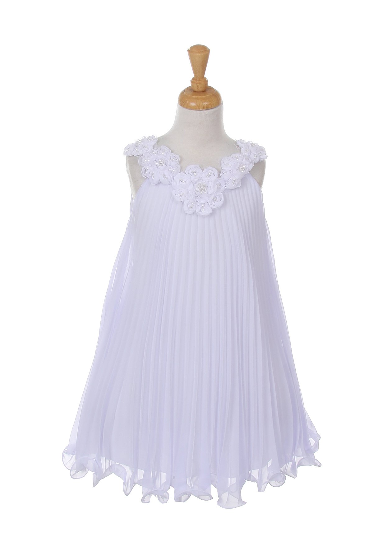 white pleated chiffon dress